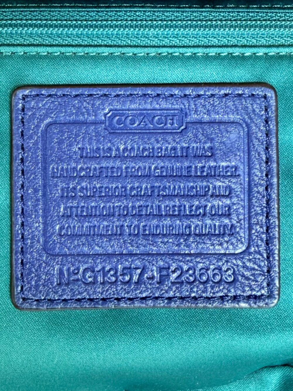 Coach Leather Crossbody Bag Blue Turnlock Flap Adjustable F23663 Emerald Satin - Picture 2 of 15